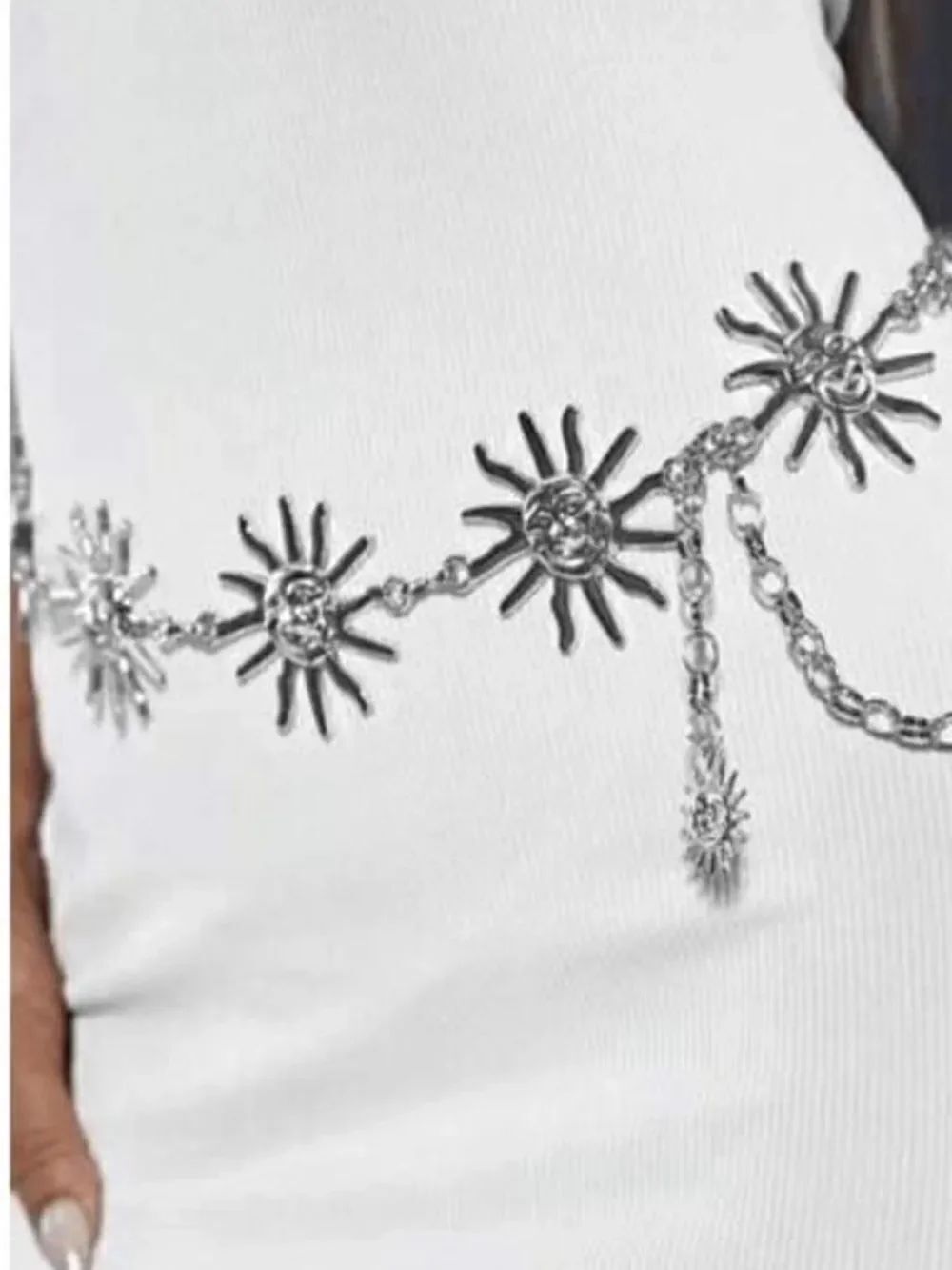 Silver Celestial Sunburst Chain Belt Cosmic Whimsigoth Boho
